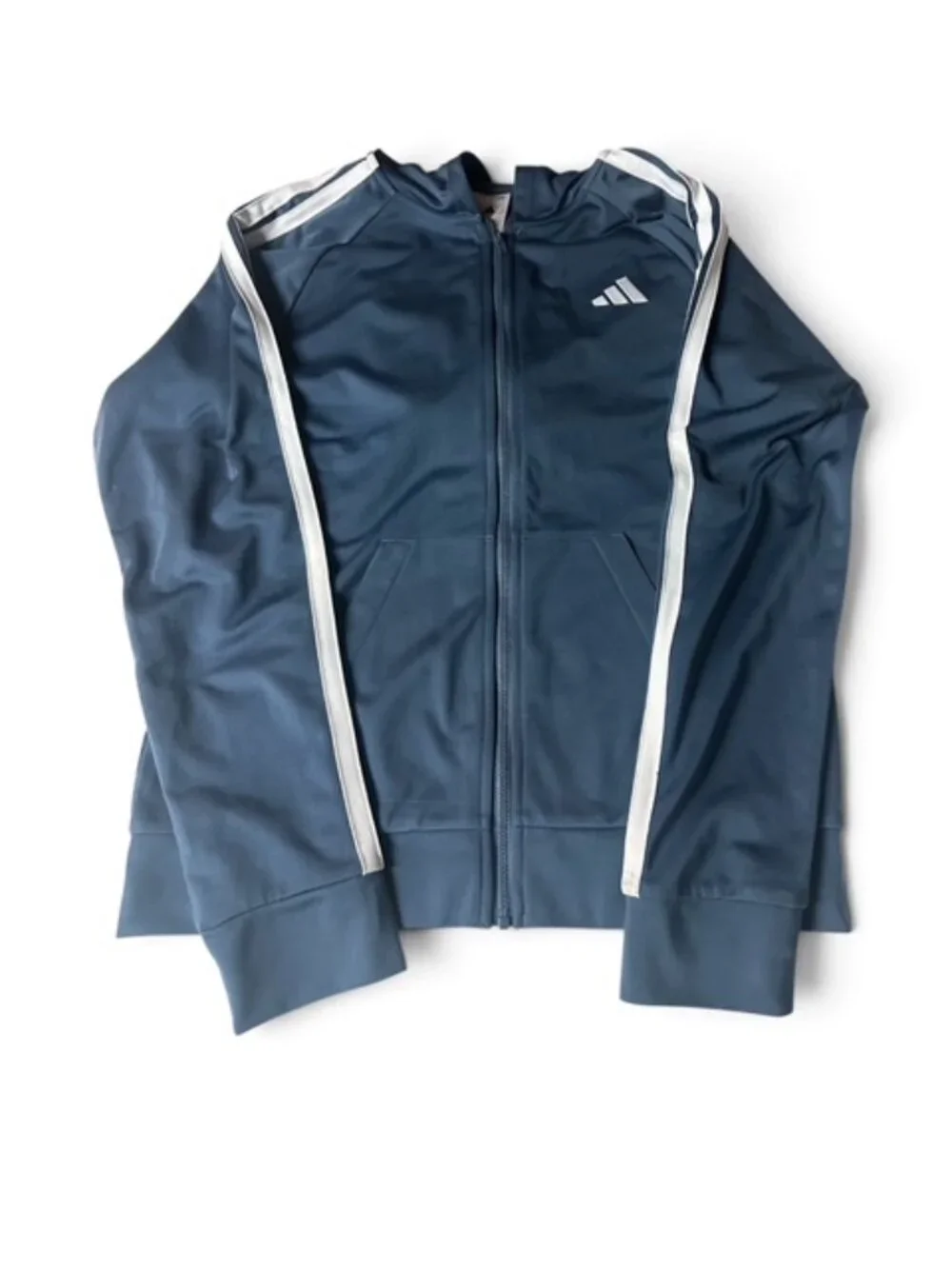 Adidas Youth Iconic Tricot Jacket With Hoodie - Dark Gray Size Large ( 14-16 )